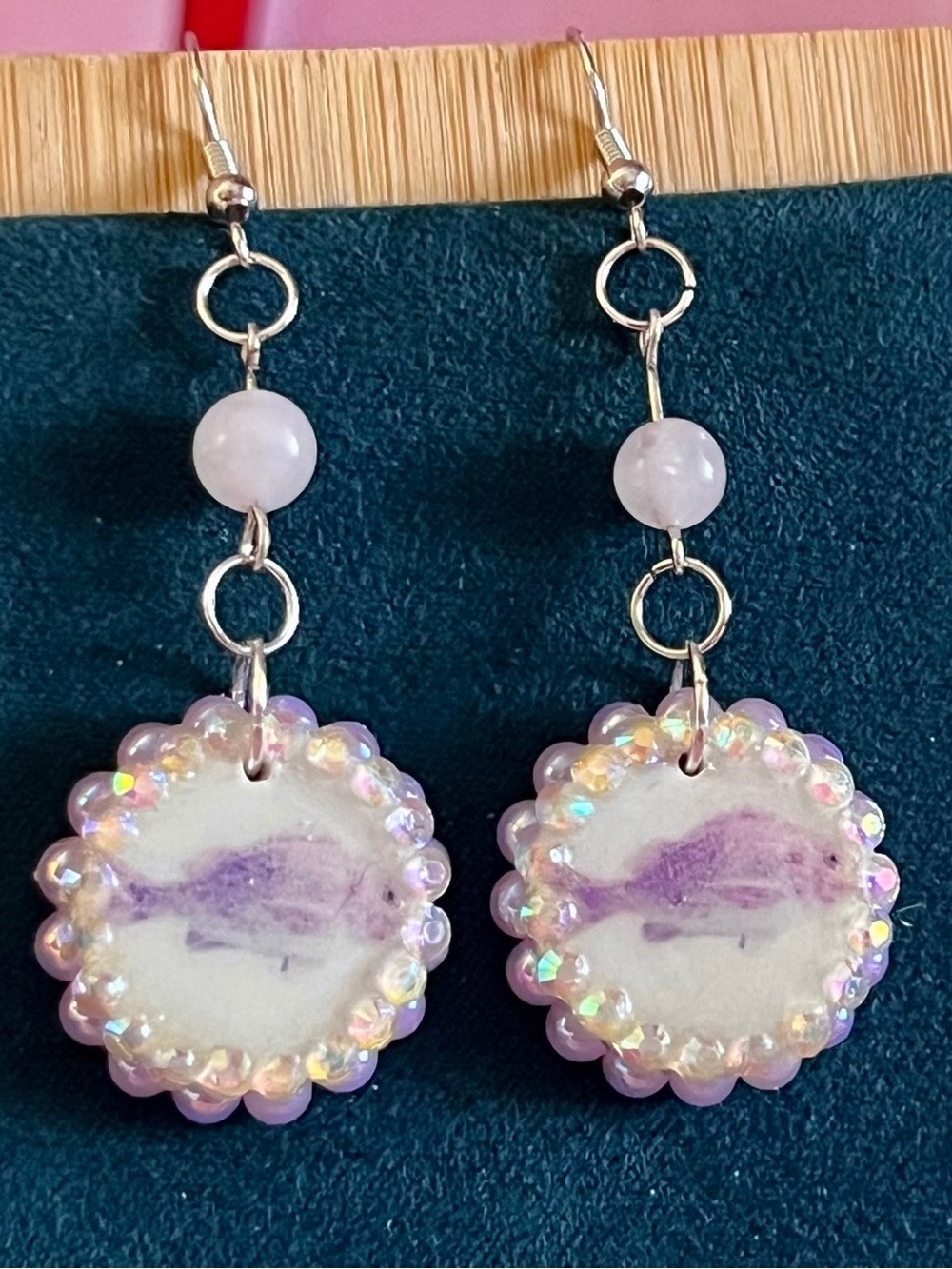 Rose Quartz Pastel Fish Earrings | Pink & Lavender Clay Charms